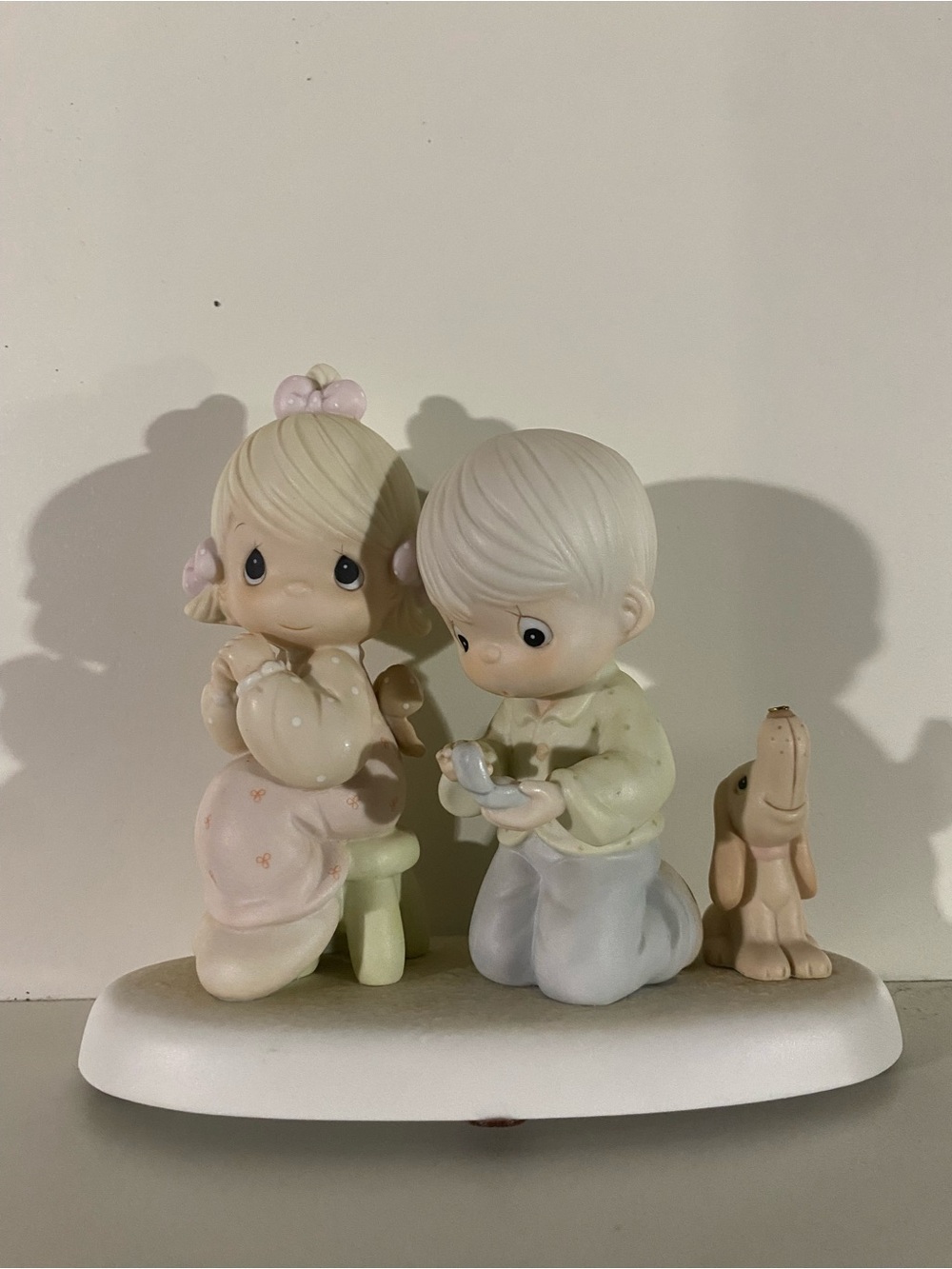 Precious Moments Figurine Duo in Pastel Pink, Cream & Light Blue